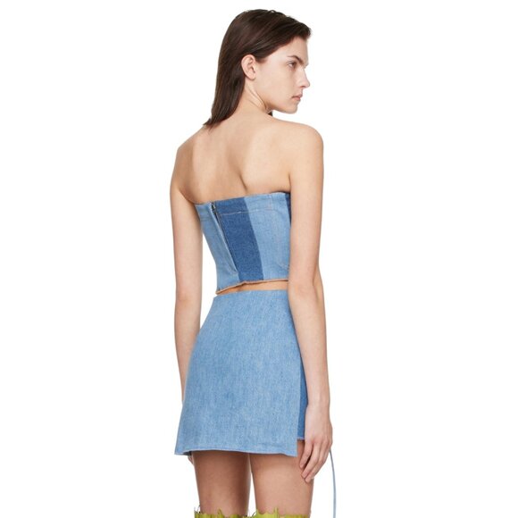 NWOT AVAVAV "Multi Fly" Upcycled Jeans Blue Denim Top sz M - Picture 2 of 9